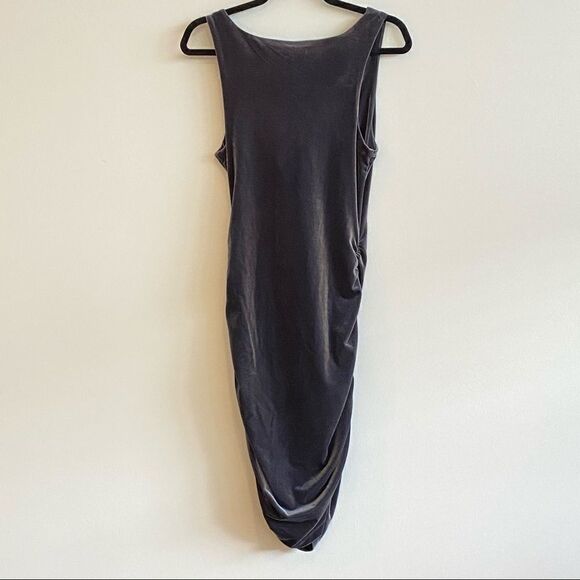 Faded Black Velvet Drape Neck BodyCon Cinched Side Midi Dress Size Medium - Picture 3 of 9